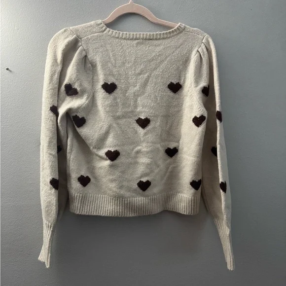 Splendid Cream and Brown Heart Sweater - Picture 3 of 5